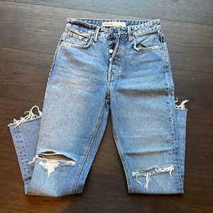 GRLFRND High Rise Straight Cropped Jeans